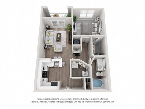 Floor plan for 1 bed, 1 bath, 725 sqft