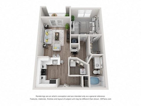 Floor plan for 1 bed, 1 bath, 725 sqft