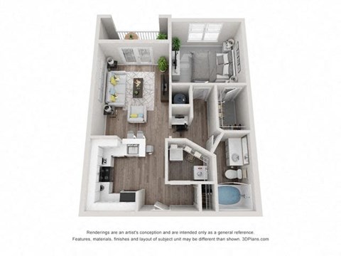 Floor plan for 1 bed, 1 bath, 725 sqft