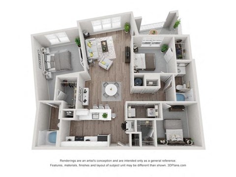 Floor plan for 3 beds, 2 baths, 1478 sqft