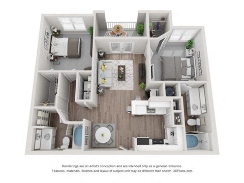 Floor plan for 2 beds, 2 baths, 1124 sqft