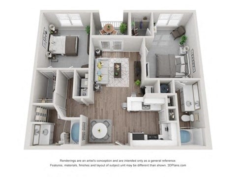 Floor plan for 2 beds, 2 baths, 1124 sqft