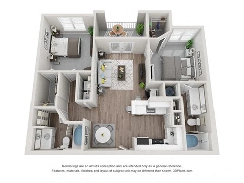 Floor plan for 2 beds, 2 baths, 1124 sqft