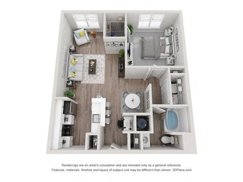 Floor plan for 1 bed, 1 bath, 816 sqft