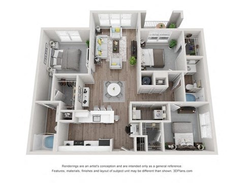 Floor plan for 3 beds, 2 baths, 1338 sqft