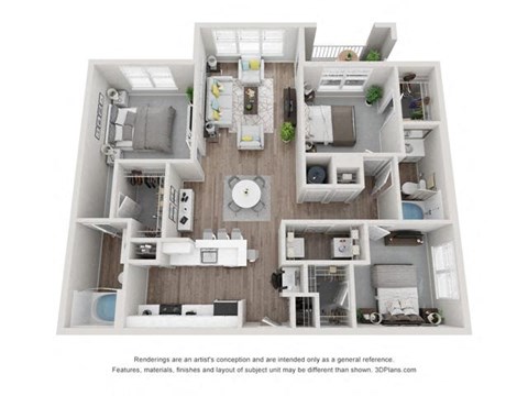 Floor plan for 3 beds, 2 baths, 1338 sqft