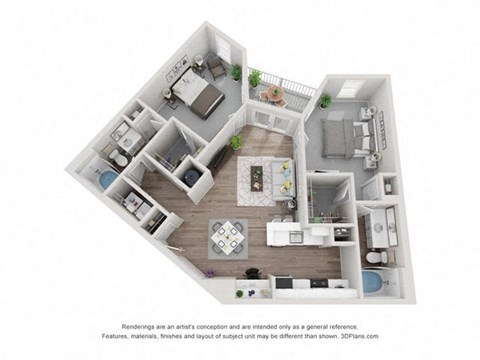 Floor plan for 2 beds, 2 baths, 1158 sqft