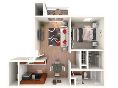 Floor plan for 1 bed, 1 bath, 708 sqft