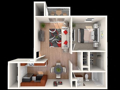 Floor plan for 1 bed, 1 bath, 758 sqft