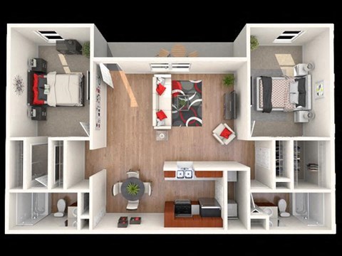 Floor plan for 2 beds, 2 baths, 1100 sqft