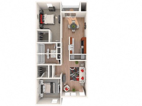 Floor plan for 2 beds, 2 baths, 1083 sqft