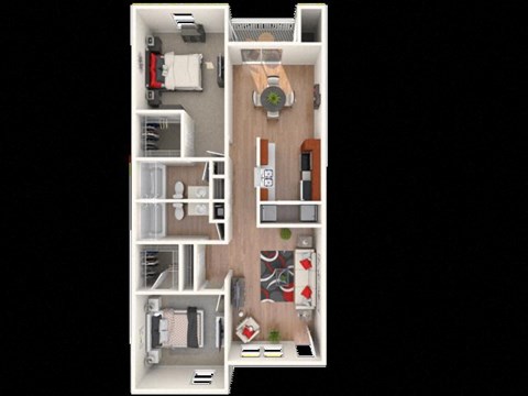 Floor plan for 2 beds, 2 baths, 1133 sqft