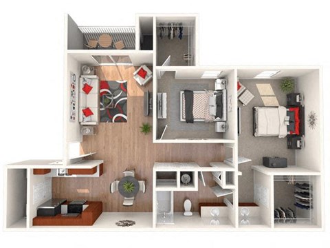 Floor plan for 2 beds, 1 bath, 913 sqft