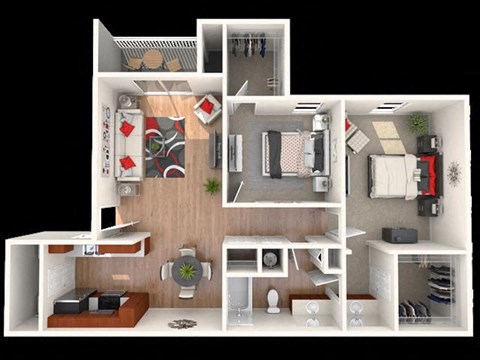 Floor plan for 2 beds, 1 bath, 913 sqft