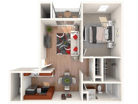 Floor plan for 1 bed, 1 bath, 785 sqft