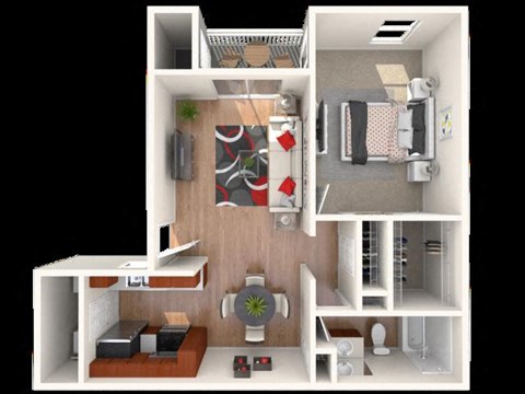 Floor plan for 1 bed, 1 bath, 785 sqft