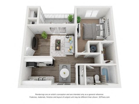 Floor plan for 1 bed, 1 bath, 555 sqft