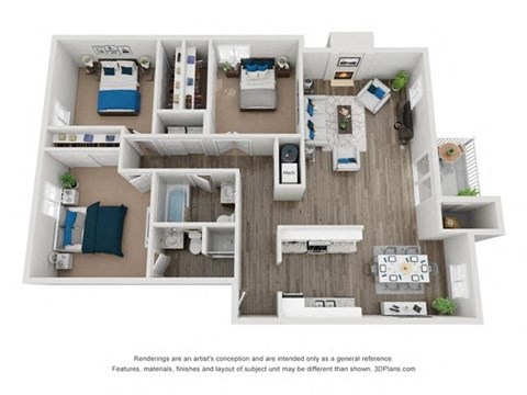 Floor plan for 3 beds, 2 baths, 1400 sqft