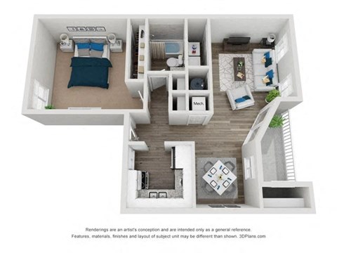 Floor plan for 1 bed, 1 bath, 783 sqft