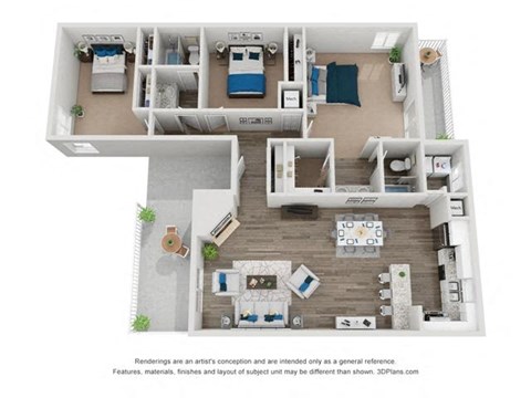 Floor plan for 3 beds, 2 baths, 1600 sqft