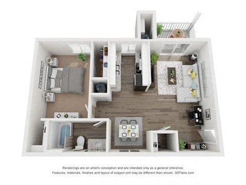 Floor plan for 1 bed, 1 bath, 720 sqft