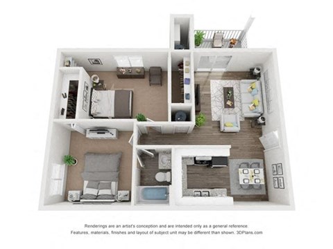 Floor plan for 2 beds, 1 bath, 893 sqft