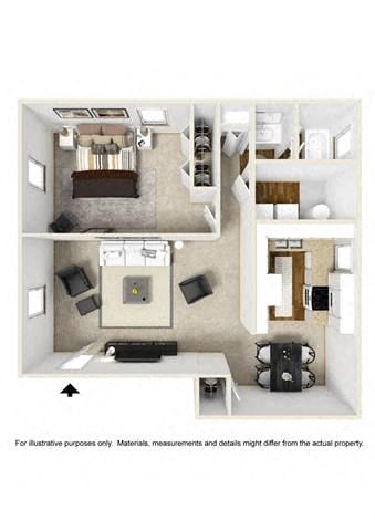 Floor plan for 1 bed, 1 bath, 900 sqft