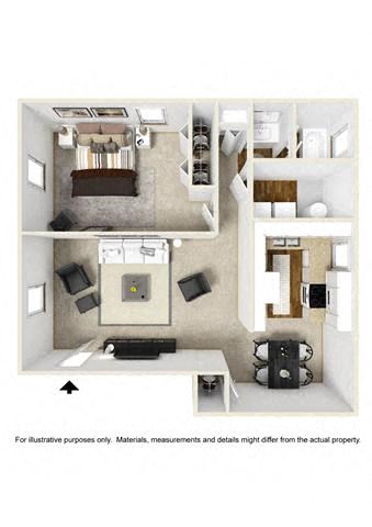 Floor plan for 1 bed, 1 bath, 900 sqft
