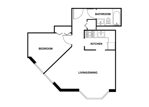 Floor plan for 1 bed, 1 bath, 575 sqft