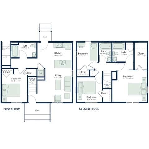 Floor plan for 4 beds, 3 baths