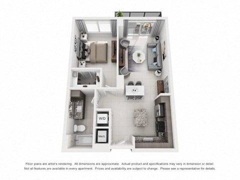 Floor plan for 1 bed, 1 bath, 700 sqft