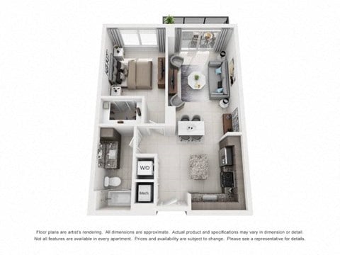 Floor plan for 1 bed, 1 bath, 700 sqft
