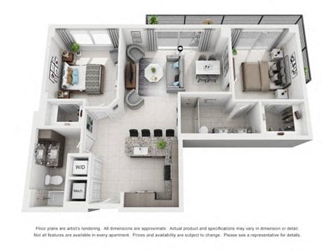 Floor plan for 2 beds, 2 baths, 1116 sqft