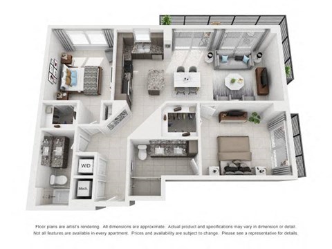 Floor plan for 2 beds, 2 baths, 1158 sqft