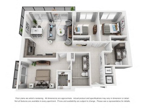 Floor plan for 3 beds, 2 baths, 1270 sqft
