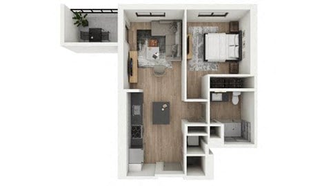 Floor plan for 1 bed, 1 bath, 594 sqft