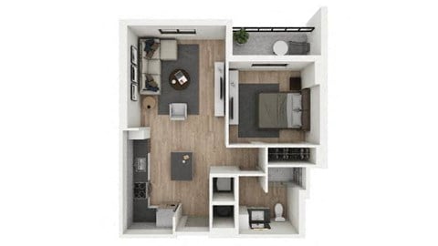 Floor plan for 1 bed, 1 bath, 689 sqft