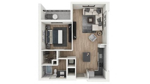 Floor plan for 1 bed, 1 bath, 737 sqft