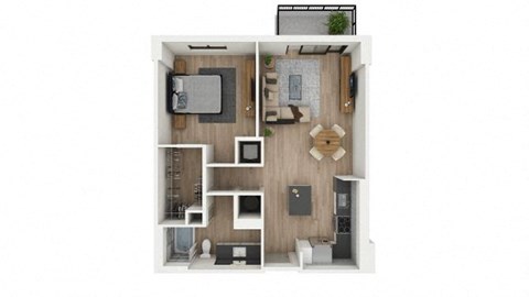 Floor plan for 1 bed, 1 bath, 822 sqft