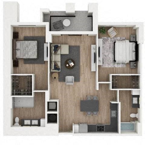Floor plan for 2 beds, 2 baths, 1200 sqft