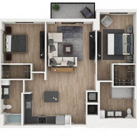 Floor plan for 2 beds, 2 baths, 1173 sqft