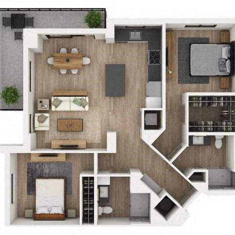 Floor plan for 2 beds, 2 baths, 1174 sqft