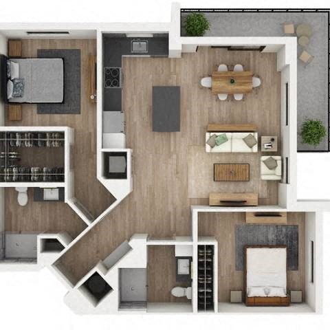 Floor plan for 2 beds, 2 baths, 1174 sqft