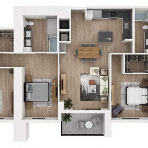 Floor plan for 2 beds, 2 baths, 1587 sqft