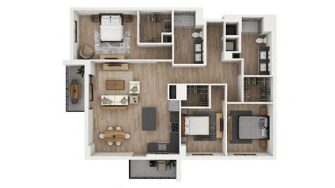 Floor plan for 3 beds, 2 baths, 1507 sqft