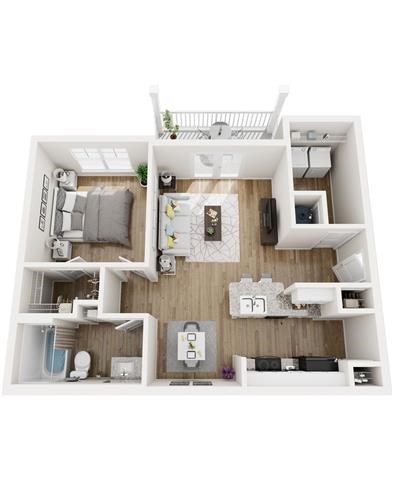 Floor plan for 1 bed, 1 bath, 737 sqft