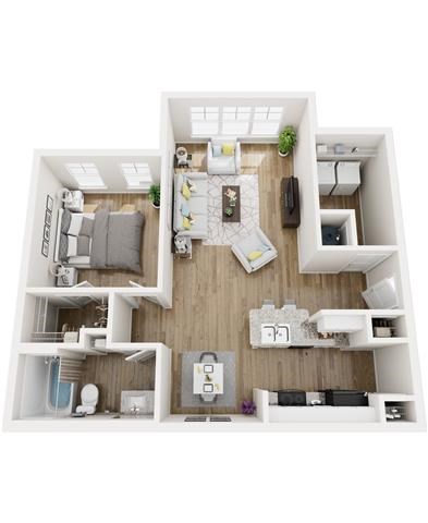 Floor plan for 1 bed, 1 bath, 824 sqft