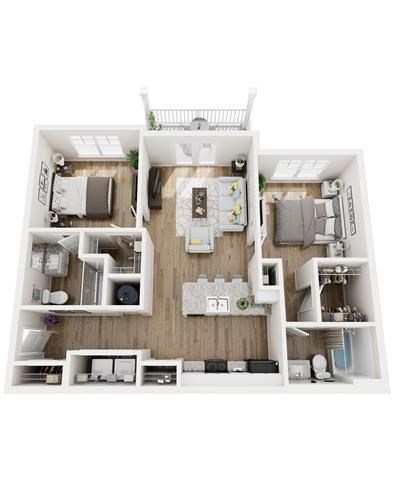 Floor plan for 2 beds, 2 baths, 974 sqft
