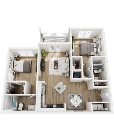 Floor plan for 2 beds, 2 baths, 1072 sqft