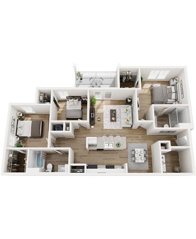 Floor plan for 3 beds, 2 baths, 1292 sqft
